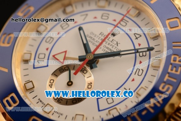 Rolex Yacht-Master II Chronograph Swiss Valjoux 7750 Automatic Yellow Gold Case with White Dial and Dots Markers Blue Bezel (JF) - Click Image to Close